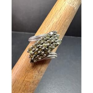 Vintage Sterling Silver Green Sapphire Cluster Ring Size 7